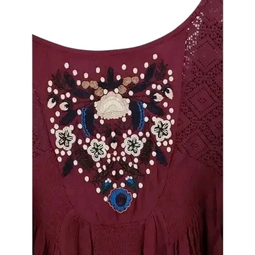 Free People Mohave Embroided Mini Dress Burgundy Plum - Picture 4 of 7